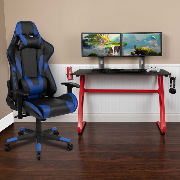 Flash Furniture Red Gaming Desk-Cup Holder/Reclining Chair Set BLN-X20RSG1030-BL-GG - main